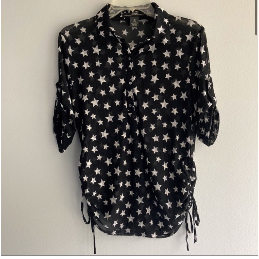 AMANG NY Semi-Sheer Black Starry Top